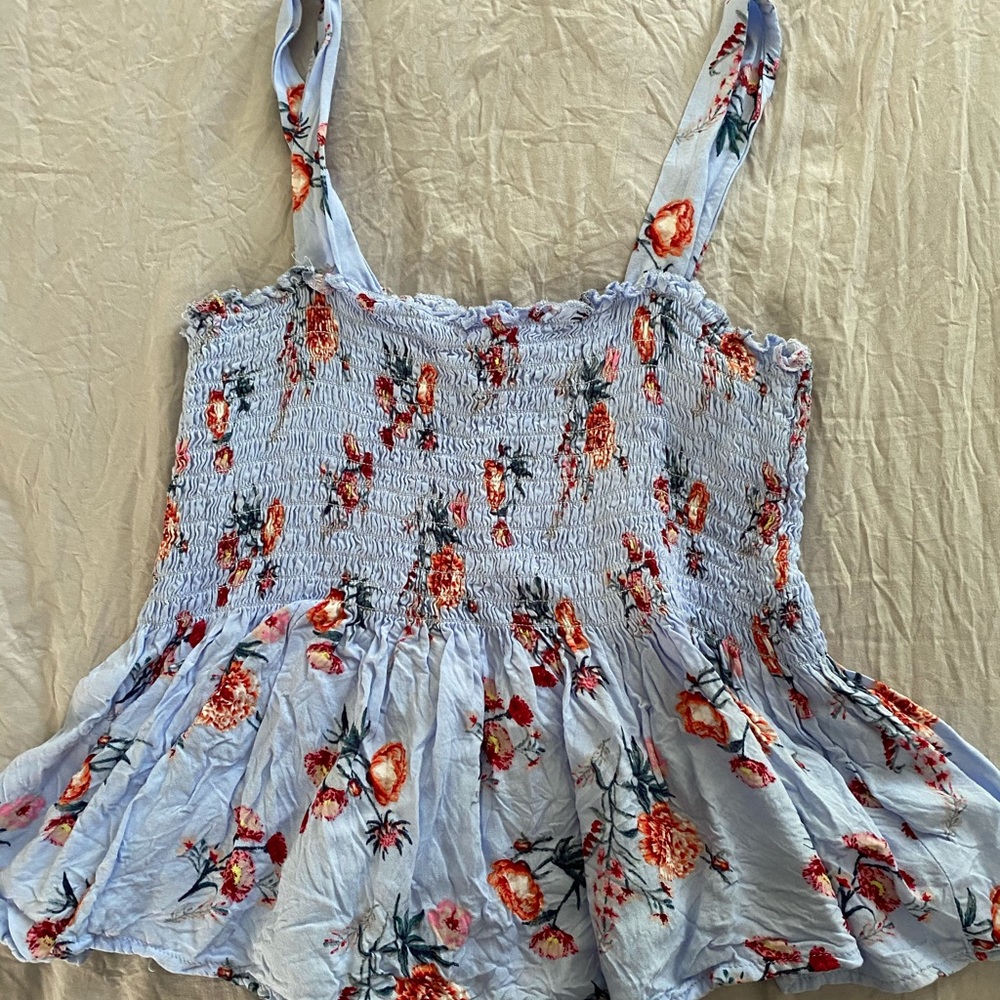 Smocked flowered tank top